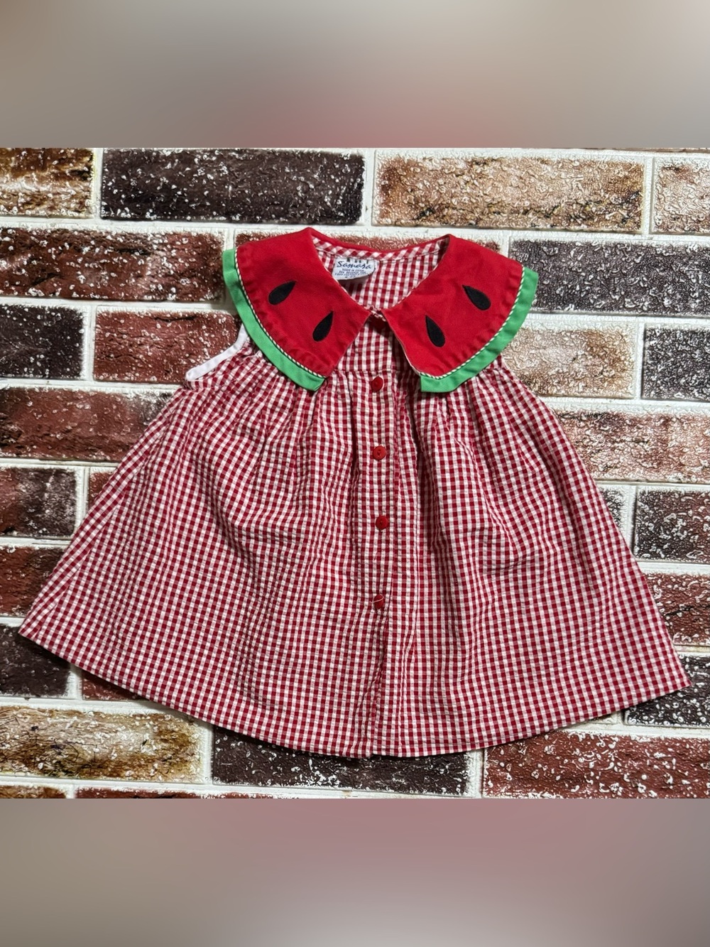 Vintage Samara red gingham watermelon dress 24m baby girl